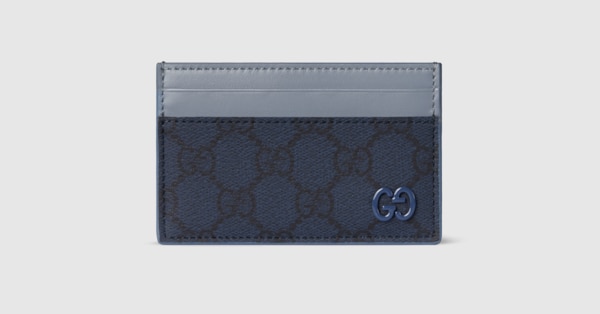Dusty blue trim GG card case in dark blue GG Supreme | GUCCI® CA