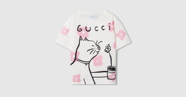 Children's cotton T-shirt with print in white | GUCCI® US