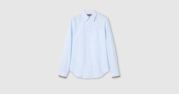 Striped cotton shirt with Web in light blue and white | GUCCI® US