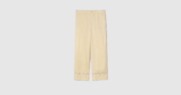 Diagonal GG silk jacquard pants in light beige | GUCCI® US