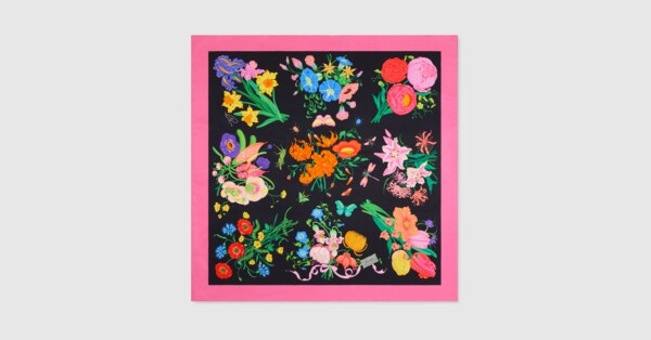 90 x 90 project printed silk carré in black and multicolor