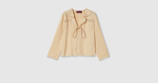 Diagonal GG silk jacquard shirt in light beige | GUCCI® US