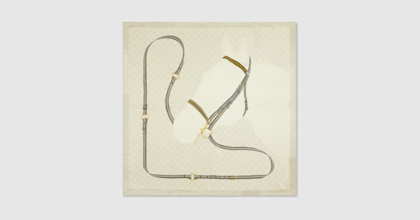 Printed GG silk jacquard carré in beige and ivory | GUCCI® US