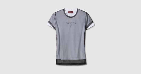 グッチTシャツ Double layered jersey T-shirt with print in white | GUCCI® US
