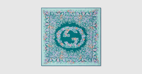 プリント シルクツイル スカーフ ・アクアマリン＆ライラック | GUCCI公式