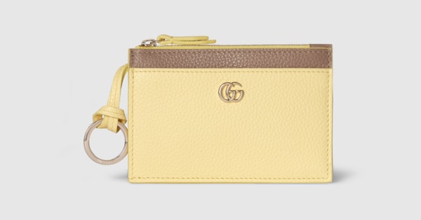 Bi-color GG Marmont zip key pouch in yellow and brown leather