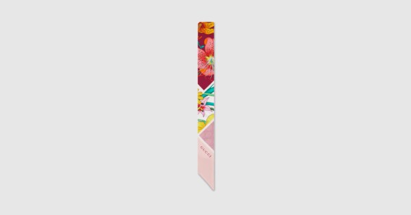 Printed silk ribbon in bordeaux and multicolor | GUCCI® US display picture 1