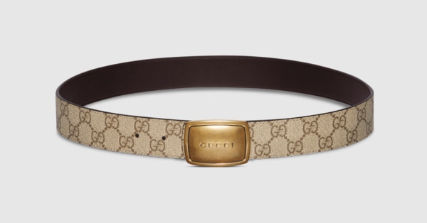 Belt with plaque buckle in beige and brown Supreme | GUCCI® US
