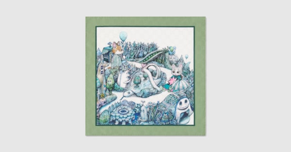 日本限定 ヒグチユウコ シルク ハンカチ ・ターコイズ＆アイボリー