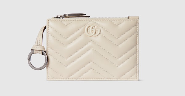 GG Marmont zip key pouch in ivory leather | GUCCI® US