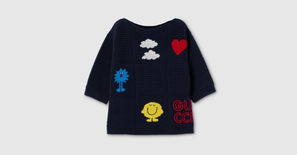 Children's cotton crochet sweater in blue | GUCCI® US