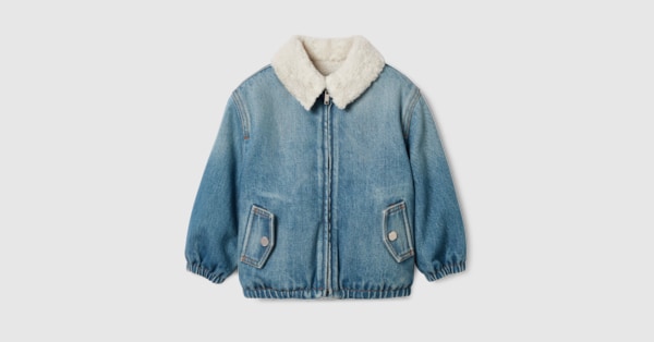 Baby denim bomber jacket in blue | GUCCI® US