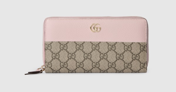 ダブルG バイカラー ジップアラウンドウォレット ・ピンク レザー