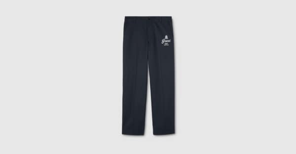 Cotton twill pants with print in dark blue | GUCCI® US