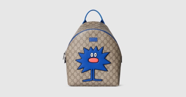 Children's GG backpack with prints in beige and brown GG Supreme