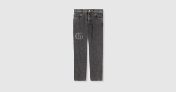 Slim fit denim pant with logo detail in grey | GUCCI® US