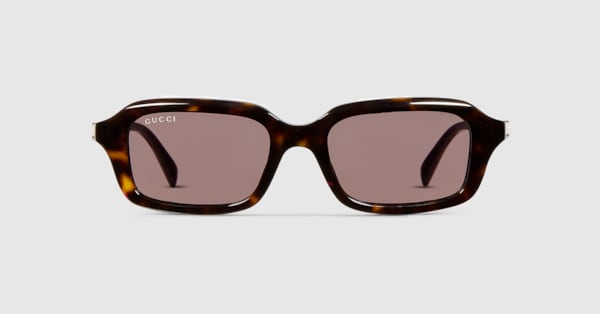 Rectangular frame sunglasses in dark brown tortoiseshell | GUCCI® US