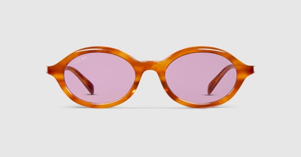 Round frame sunglasses in lilac tortoiseshell | GUCCI® US