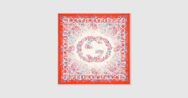 プリント シルクツイル スカーフ ・オレンジ＆ライラック | GUCCI公式