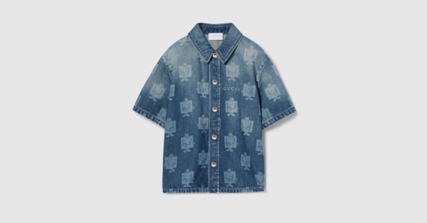 Children's printed denim shirt in blue | GUCCI® US