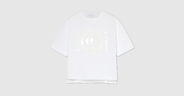 Children's cotton T-shirt with print in white | GUCCI® US