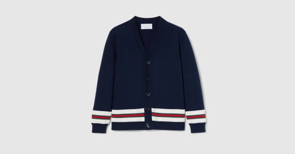Children's cotton cardigan with Web in dark blue | GUCCI® US