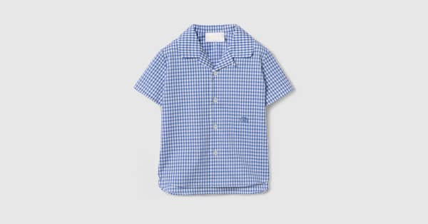 Baby gingham cotton shirt in light blue and white | GUCCI® US