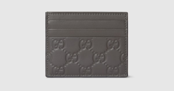 GG Emblem card case in grey GG leather | GUCCI® US