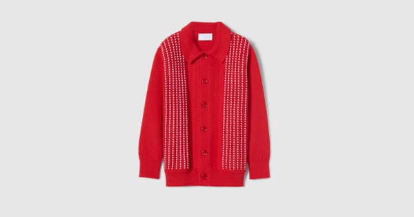 GUCCI グッチ カーディガン ブルゾン 4Yキッズ Children's cotton wool cardigan in red and white | GUCCI® US