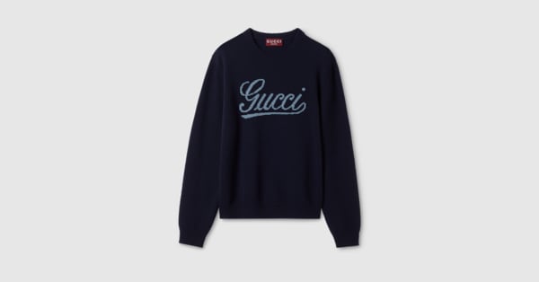 インターシャ ウールニット セーター ・ダークブルー | GUCCI公式