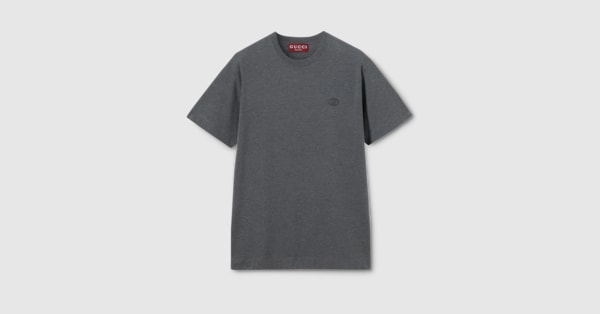 Cotton jersey T-shirt with embroidery in grey | GUCCI® US