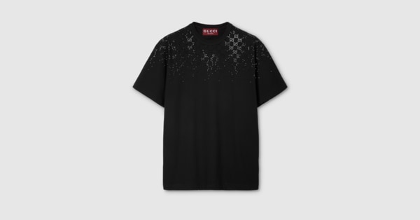 Cotton jersey T-shirt with crystals in black | GUCCI® US