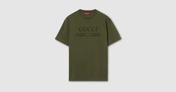 GUCCI Tシャツ Cotton jersey T-shirt with print in forest green | GUCCI® ZA