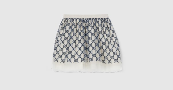 Baby embroidered GG nylon skirt in navy and off white | GUCCI® US
