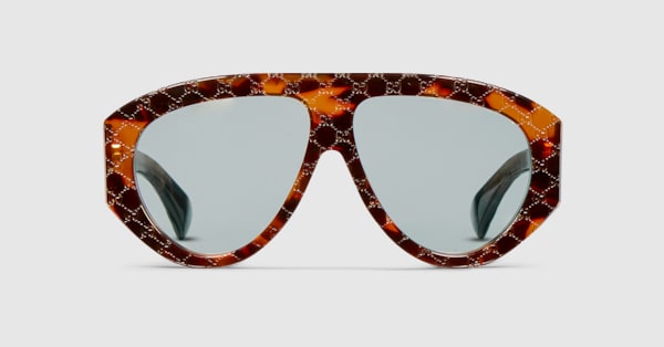 Mask frame sunglasses in light brown tortoiseshell | GUCCI® US