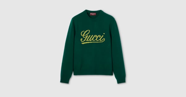 Knit wool sweater with intarsia in dark green | GUCCI® US