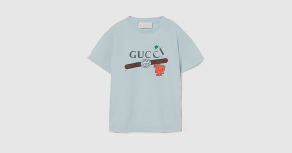 Baby cotton T-shirt with print in blue | GUCCI® US