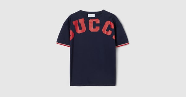 Children's cotton T-shirt with print in dark blue | GUCCI® US