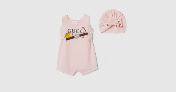 Baby two-piece gift set with print in pale pink | GUCCI® US