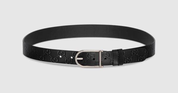 Reversible belt with rounded buckle in black GG leather and