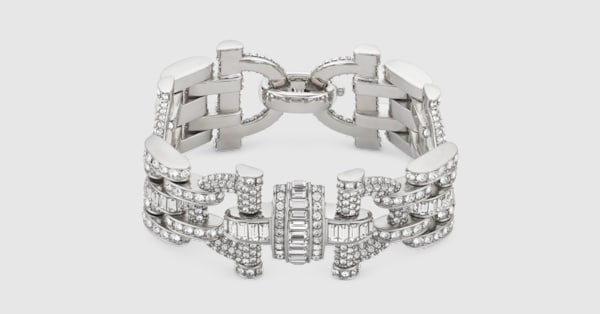 Gucci Staffa crystal bracelet in palladium-toned brass | GUCCI® US