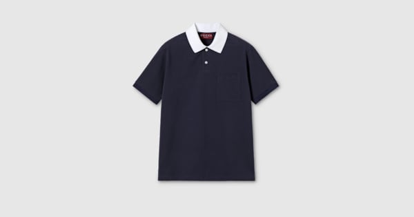 Stretch cotton piquet polo shirt in blue | GUCCI® US