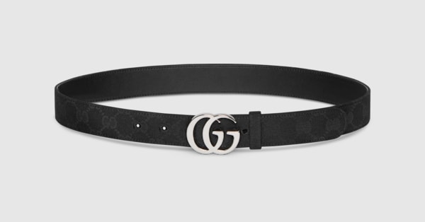 レザーベルト（ダブルGバックル） ・ブラック GGキャンバス | GUCCI公式
