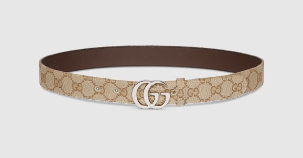 GGエンブレム〕レザーベルト ・サンド GGキャンバス | GUCCI公式