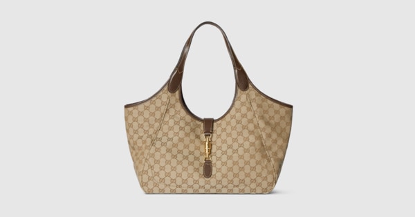 Mercato medium tote bag in sand and brown GG canvas | GUCCI® CA