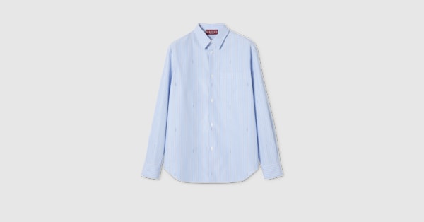 GUCCI ✨ウェブリボンタイ　フラワーモチーフ　ポプリンブラウス　シャツ GUCCI - GUCCI ✨ウェブリボンタイ フラワーモチーフ ポプリンブラウス