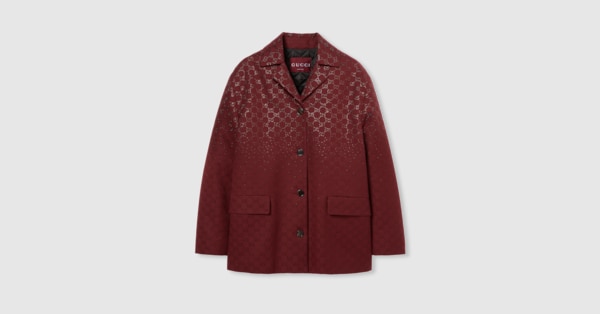 Padded GG canvas jacket with crystals in Gucci Rosso Ancora red