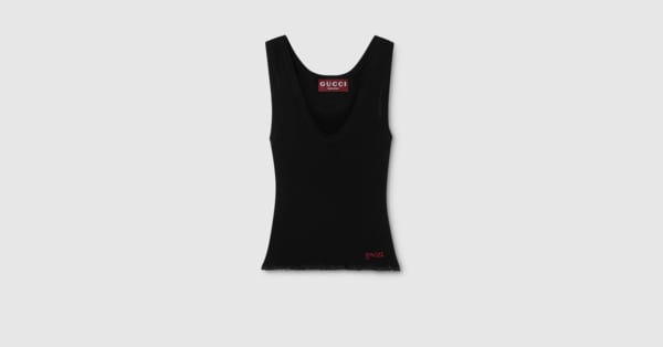 Cotton rib tank top with embroidery in black | GUCCI® FI