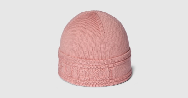 GUCCI ロゴ入り ウールニット ハット ・ピンク | GUCCI公式