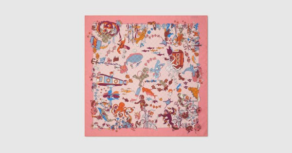 Printed silk carré in light pink | GUCCI® US